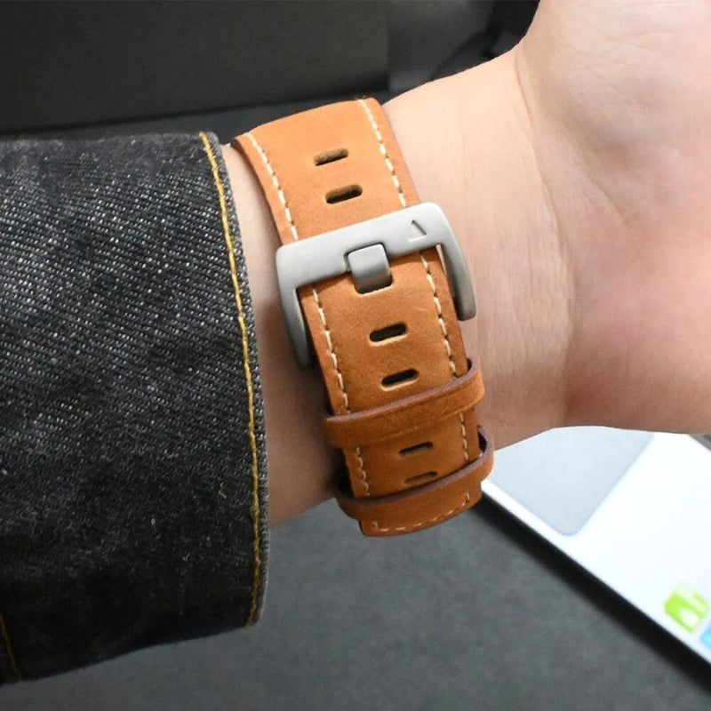 Titanium Genuine Leather Apple Watch Band