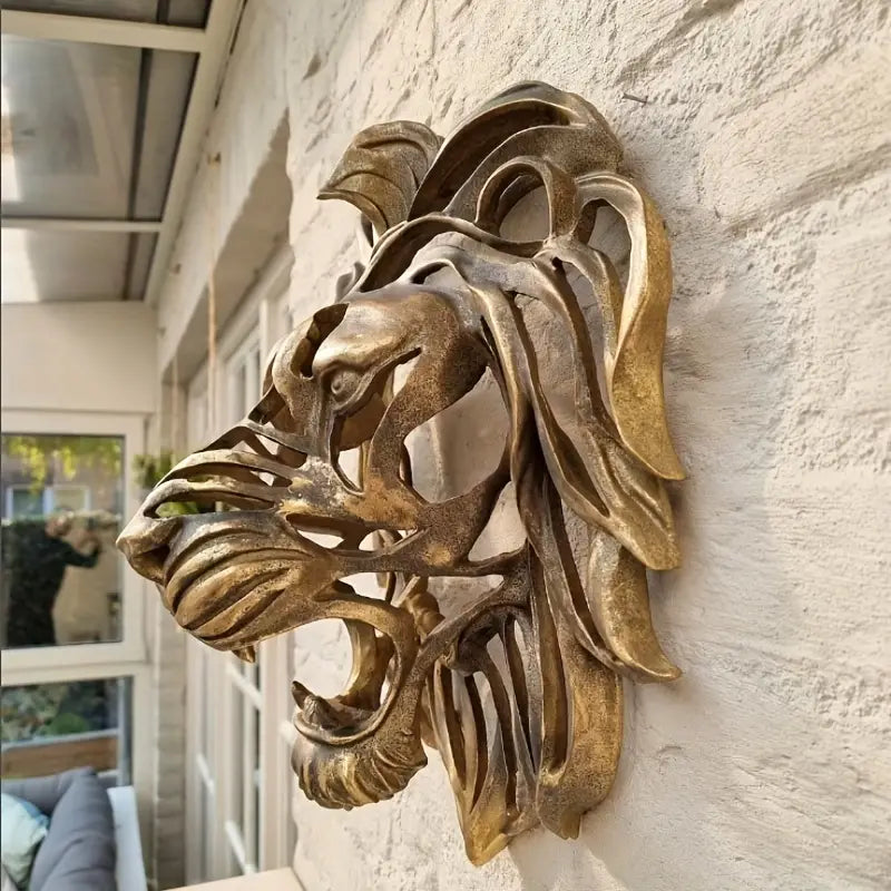 Majestic Lion: Gold Resin Wall Art