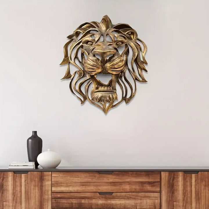 Majestic Lion: Gold Resin Wall Art